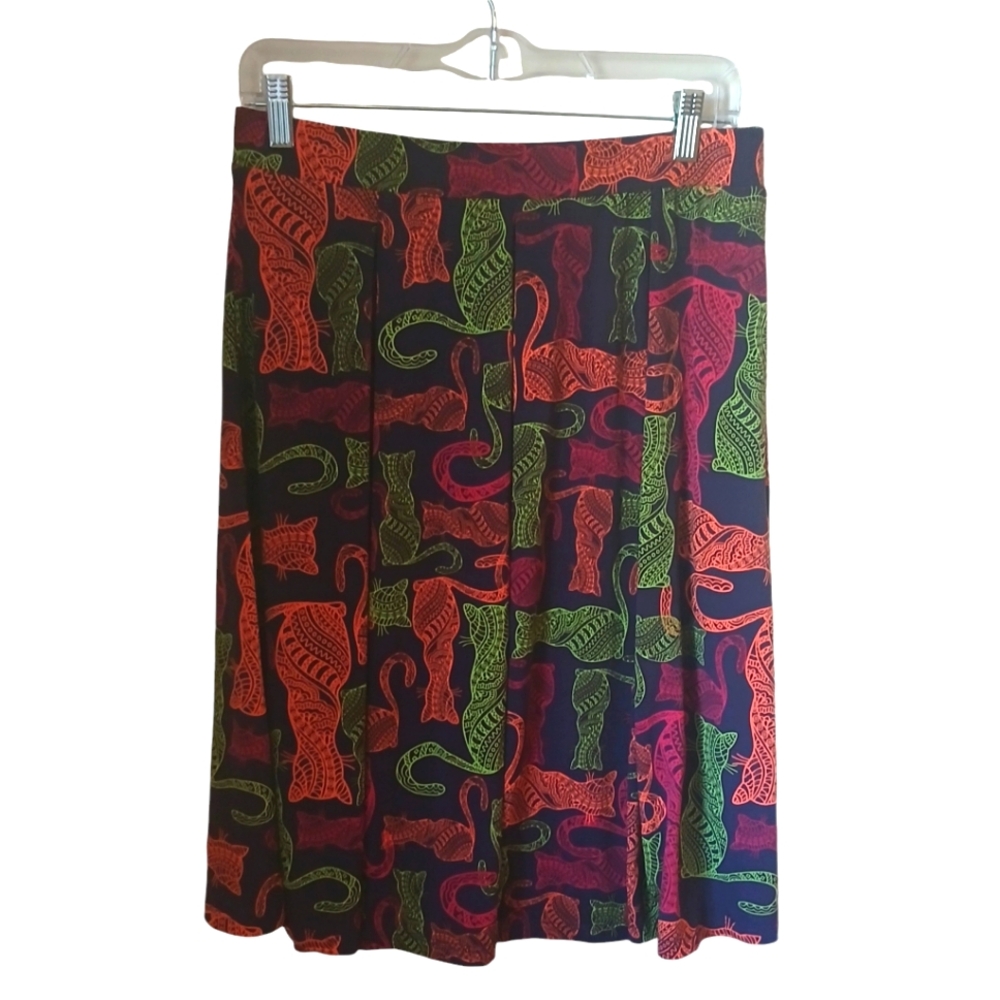 LuLa Roe Women's Purple Cat Print Pleated Skirt Size M